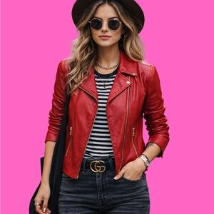 Tahari Vibrant Red Leather Jacket NWT for Women